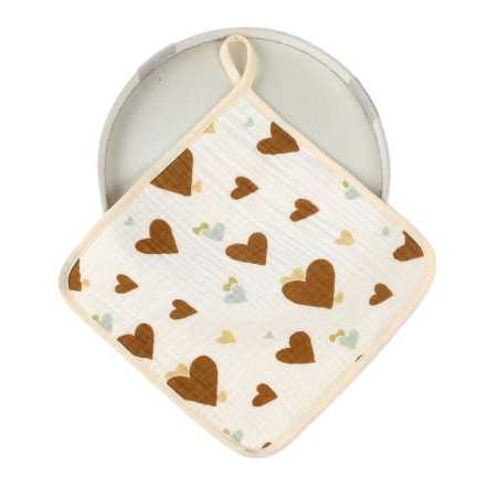 Prosop Absorbant, Cyrax, din Bumbac, 25 x 25 cm, Model Inimioare, cu Agatatoare, Maro