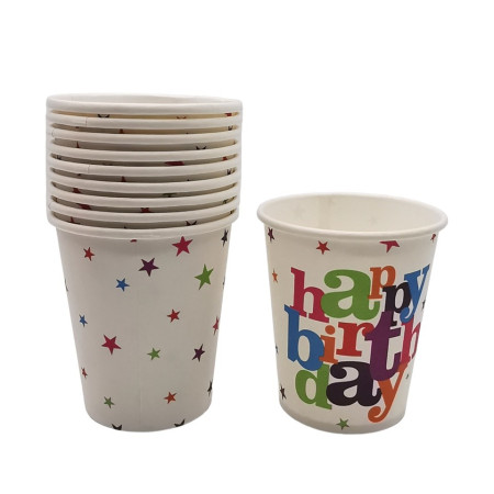Set 6 Pahare, Cyrax, Imprimeu Happy Birthday, din Carton, 7.5 x 7.8 cm, Multicolor