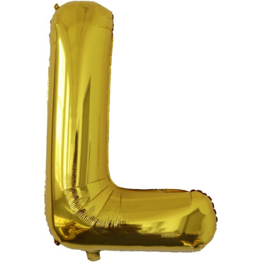 Balon Folie Metalizata Litera L, Cyrax, 80 cm, Umflati cu Heliu sau Aer, Ambalaj Individual, Pai inclus, Auriu