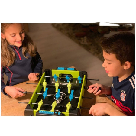 Masa de fotbal cu teren si 12 jucatori Cyrax, 4 manere, cu Tablou Scor, din Metal si ABS, 36.5 x 35.5 x 8 cm, Design Multicolor, pentru copii/adulti, verde