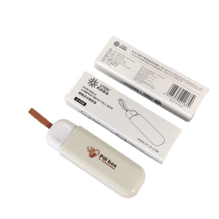 Cutie Depozitare Medicamente,  Portabila, 3 Compartimente, Tip Breloc, Plastic, Glisanta, Alb, 10.7x3.6x1.6 cm