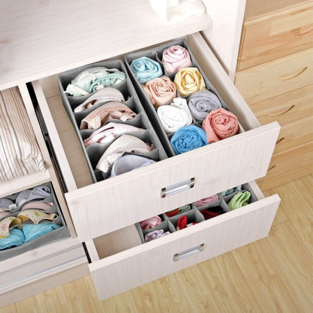 Cutie De Depozitare,  Pentru Lenjerie, Sosete Si Sutiene, Material Textil, 8 Compartimente, 32 x 16 x 10 cm, Culoare Gri