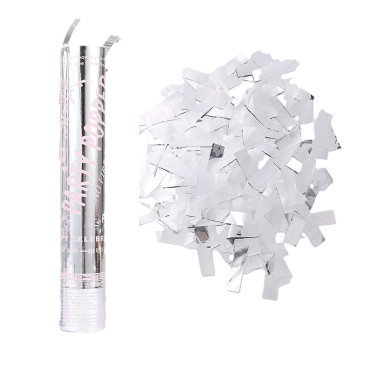 Tub de Confetii, Cyrax, Party Popper, 30x5 cm, Confetii Lucioase Rezistente la Foc, Eliberare prin Rasucire, Argintiu