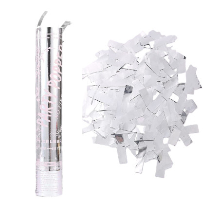Tub de Confetii, Cyrax, Party Popper, 30x5 cm, Confetii Lucioase Rezistente la Foc, Eliberare prin Rasucire, Argintiu