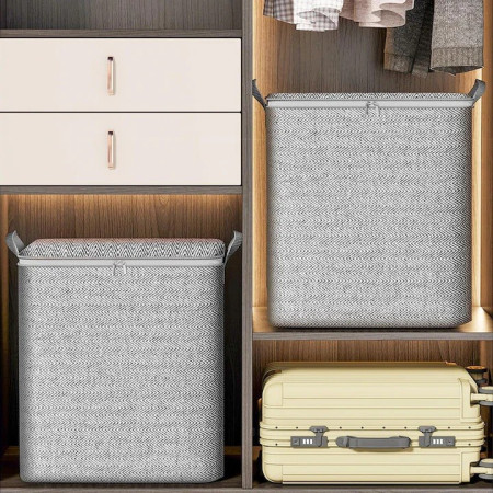 Cutie de Depozitare cu Fermoar,  Pliabila, Maner Ranforsat, Fermoar Rezistent, pentru Haine, Paturi, Plapumi, Perne, Lenjerii de Pat, Jucarii, 61x50x71 cm, 210 Litri, Gri