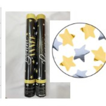 Tub de Confetti, Cyrax, Bonne Annee, 30x5 cm, Confetii Stelute din Aluminiu, Auriu/Argintiu