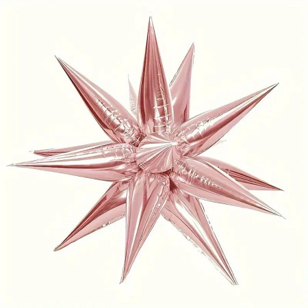 Balon din Folie Metalizata, Cyrax, Figurina Stea 3D, 66 cm, Ambalaj Individual, Pai inclus, Umflare cu Aer sau Heliu, Roz