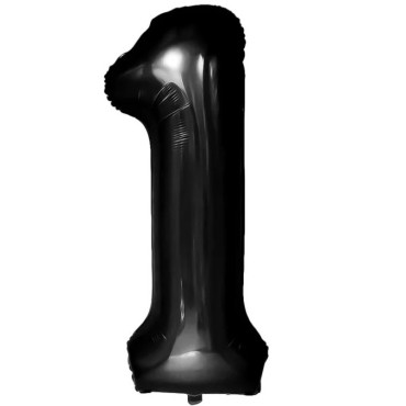 Balon din Folie Metalizata Cyrax, Figurina Cifra, Tema Aniversare 40 cm, Ambalaj Individual, Pai inclus, Umflare cu Aer sau Heliu, Negru, Cifra 1