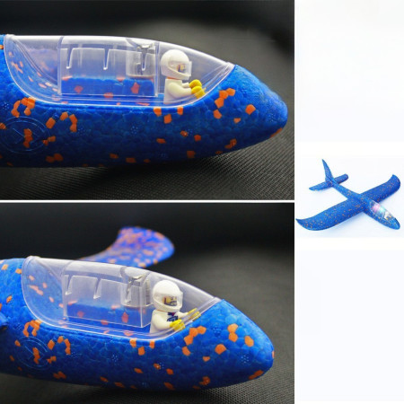 Avion Planor cu Pilot, Cyrax, Din Polistiren, Cu Lumini in Cabina Pilotului, Lungime 47 cm, Albastru