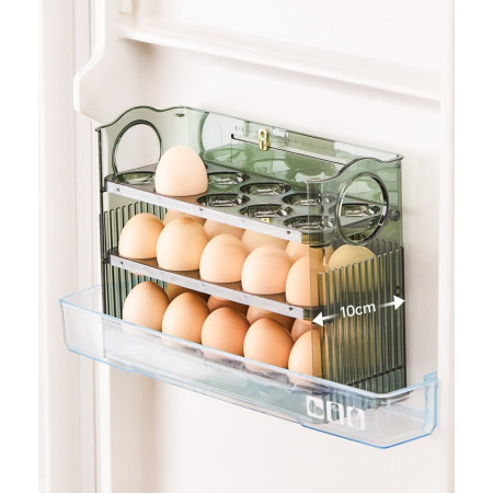 Suport Organizator pentru Oua, Cyrax, Capacitate 30 Oua, Pentru Usa Frigiderului, 3 Straturi, din Plastic, Verde Transparent