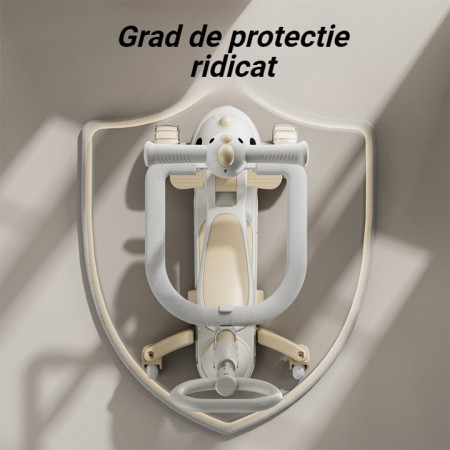 Trotineta Multifunctionala 6 in 1, Cyrax, Pentru Copii De La 10 Luni Pana La 12 Ani, Cu Maner De Impingere, Reglabil 360, Pliere Usoara, Reglarea Inaltimii, Model Dinozaur, Alb/Bej