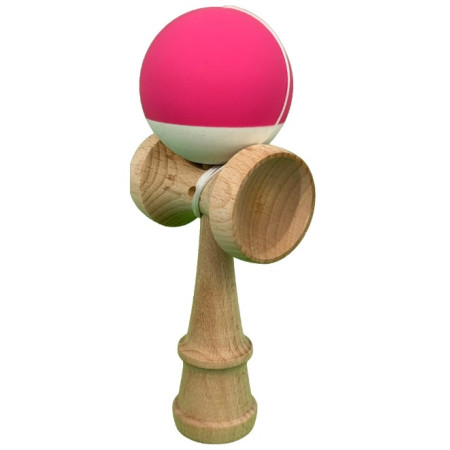 Kendama X Originala, Profesionala, Cyrax, din Lemn, 18 cm, Rubber Grip, Roz inchis/Alb