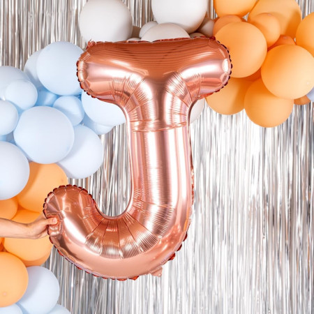 Balon Folie Metalizata Litera J, Cyrax, 100 cm, Umflati cu Heliu sau Aer, Ambalaj Individual, Pai inclus, Rose Gold