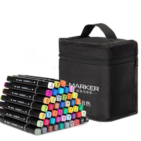 Set 30 Markere, Cyrax, pe Baza de Ulei, Dublu Capat, Subtire 1mm si Gros 6 mm, Geanta Depozitare, 15 cm, Multicolor