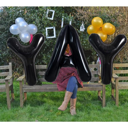 Balon Folie Metalizata Litera A, Cyrax, 40 cm, Umflati cu Heliu sau Aer, Ambalaj Individual, Pai inclus, Negru