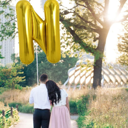 Balon Folie Metalizata Litera N, Cyrax, 80 cm, Umflati cu Heliu sau Aer, Ambalaj Individual, Pai inclus, Auriu