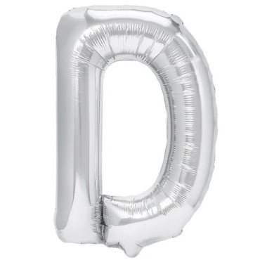 Balon Folie Metalizata Litera D, Cyrax, 40 cm, Umflati cu Heliu sau Aer, Ambalaj Individual, Pai inclus, Argintiu