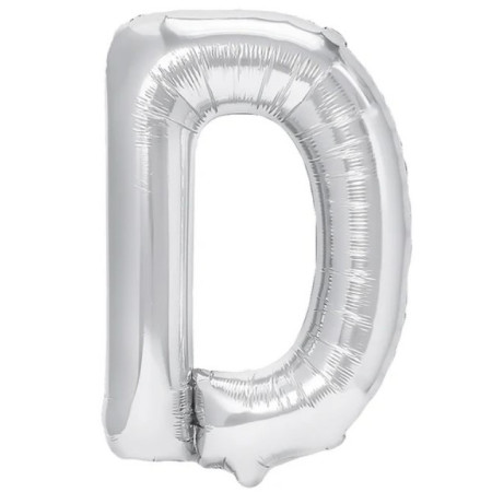 Balon Folie Metalizata Litera D, Cyrax, 40 cm, Umflati cu Heliu sau Aer, Ambalaj Individual, Pai inclus, Argintiu