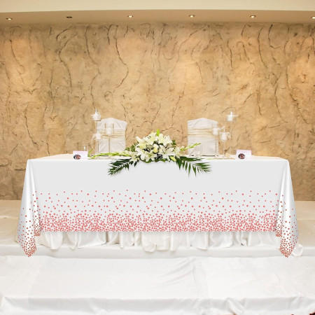 Fata de Masa, Cyrax, din PEVA, Imprimeu Buline, 137 x 274 cm, Impermeabila, Fara Pete, Curatare Rapida, Roz Gold