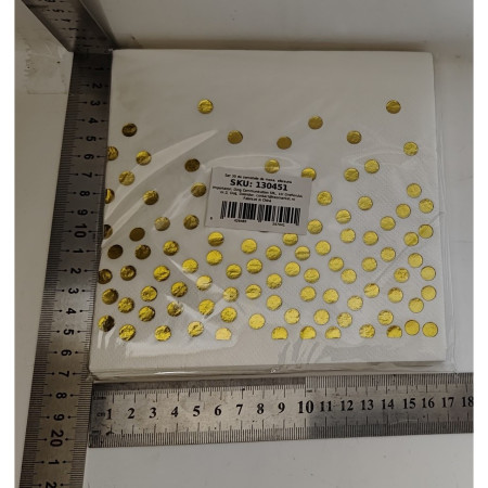 Set 20 de Servetele de Masa, Cyrax, Imprimeu cu Buline Aurii, din Hartie, 17 x 17 cm, Alb