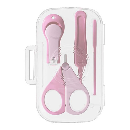 Set 4in1 de Ingrijire Unghii pentru Bebelusi, Cyrax, Cutie de Depozitare Texturata, 0-6 Ani, 13.6x8x2 cm, Roz