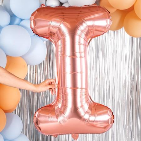 Balon Folie Metalizata Litera I, Cyrax, 100 cm, Umflati cu Heliu sau Aer, Ambalaj Individual, Pai inclus, Rose Gold