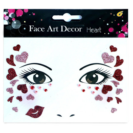 Sticker Temporar pentru Fata, Cyrax, pentru Machiaj, Face Art, Halloween, Teatru, Tema Ziua Indragostitilor, Model cu Inimioare, Multicolor