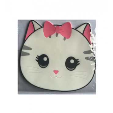 Suport pentru Pahar, Cyrax, Model Pisicuta, din PVC, 15.5 x 15.5 cm, Rezistent la Caldura, Alb/Roz