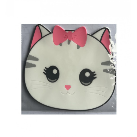 Suport pentru Pahar, Cyrax, Model Pisicuta, din PVC, 15.5 x 15.5 cm, Rezistent la Caldura, Alb/Roz