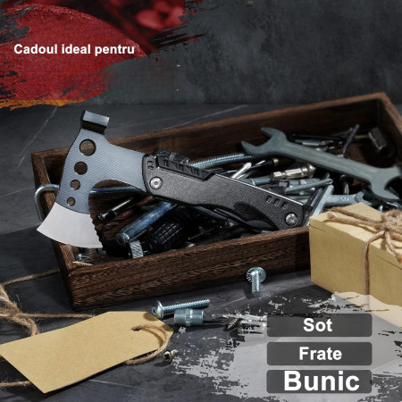 Kit supravietuire multifunctional 16 in 1  Instrumente profesionale, Agatatoare ghiozdan, pentru Camping, Drumetii, Aventuri in aer liber, borseta inclusa, negru