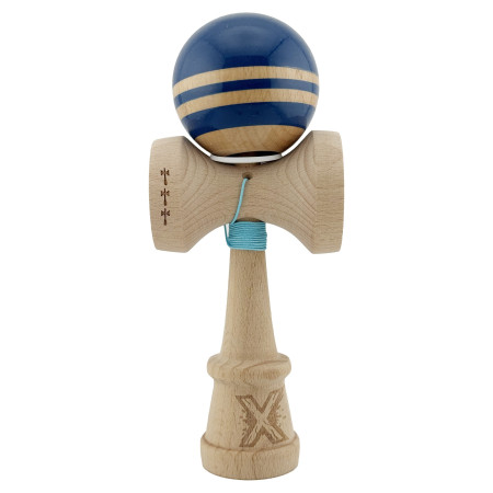 Kendama X Originala RAINBOW, Profesionala, Cyrax, Cupe Mari KING SIZE V3, Super Sticky, Gaura in Baza, Rulment Metalic, din lemn 18 cm, Ata 55 cm, Albastru/Maro