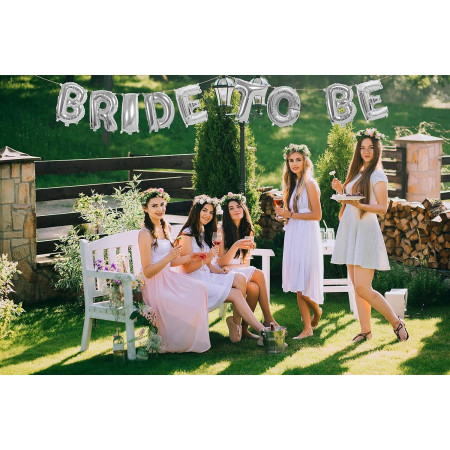 Set Baloane din Folie Metalizata, Cyrax, Model Bride to Be, Litere de 40 cm, Baloane Party, Ambalaj Individual, Pai Inclus, Umflare cu Aer sau Heliu, Argintiu