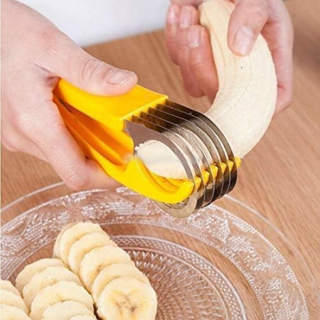 Feliator pentru Alimente, Cyrax, Accesoriu pentru Bucatarie, Cutit pentru Legume si Fructe, Model Banana, Ergonomic, 17.5x5x4 cm, Galben