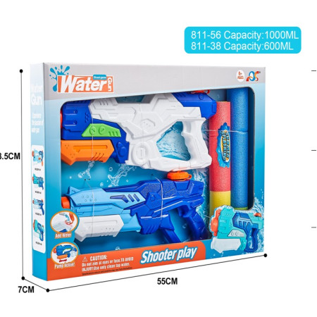 Set 2x Pistol cu Apa pentru Copii, Rezervor, Pentru Piscina/Plaja, Cyrax, 6ani+, Alb/Albastru + Albastru, 1000 ML + 600 ML