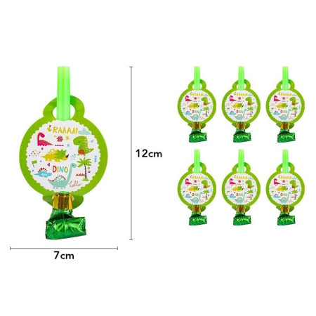 Set 6 Suflatori, Cyrax, Colectia Dino Park, 12 x 7 cm, din Carton/Plastic/Hartie, Multicolor