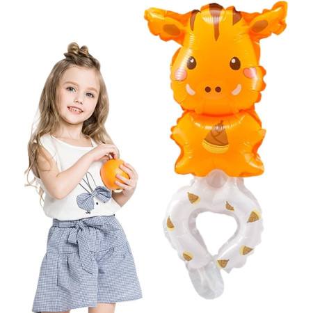 Balon din Folie Metalizata, Cyrax, Figurine Animalute, Tip Bratara, Model Girafa, 13 x 35 cm, Ambalaj Individual, Pai Inclus, Umflare cu Aer sau Heliu, Maro