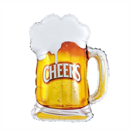 Balon din Folie Metalizata, Cyrax, Figurina Halba de Bere, Model Cheers, Tematica Petrecere, 58x73 cm, Ambalaj Individual, Pai Inclus, Umflare cu Aer sau Heliu, Galben