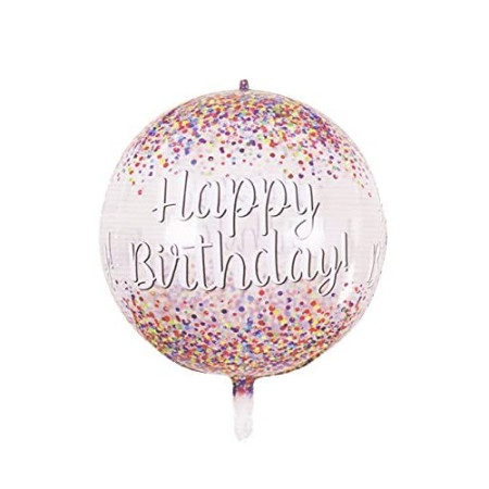 Balon din Folie Metalizata, Cyrax, Figurina Rotunda 4D, Model Happy Birthday, Tema Aniversare, 24 x 63 cm, Ambalaj Individual, Pai inclus, Umflare cu Aer sau Heliu, Maro