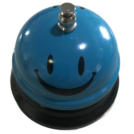 Clopotel Metalic Multifunctional, Cyrax, Albastru Deschis cu Imprimeu Smiley Face, 7.5x7.5x6.5 cm, Receptie, Restaurant