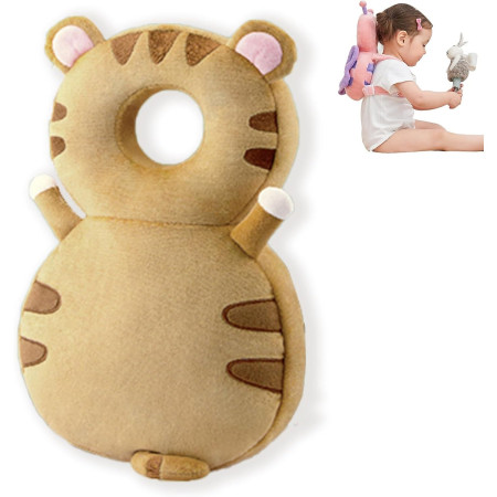 Perna tip Rucsac pentru Protectia Capului,  Tetiera tip Tigru, pentru Bebelusi, 33x6x19 cm, 180 g, Maro