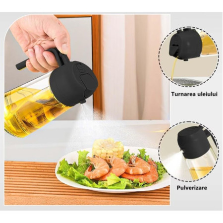 Recipient Ulei, Cyrax, 2in1, Functie Spray/Turnare, din Sticla, 470 ml, Fara Scurgere, Negru