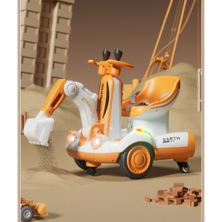 Excavator Electric, Cyrax, pe 4 Roti Antiderapante, cu Telecomanda, Brat Controlat Electric, cu Telecomanda, +2 Ani, Galben