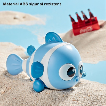 Jucarie mecanica pentru copii Cyrax, pestisor haios, cu cheita, distractiv, se taraste, se misca, 11 x 9 x 7.5 cm cm, albastru