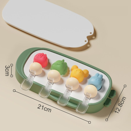 Forma pentru inghetata Cyrax, 4 compartimente, forme cu animalute, materialsilicon si ABS, 21 x 12.8 x 3cm, verde