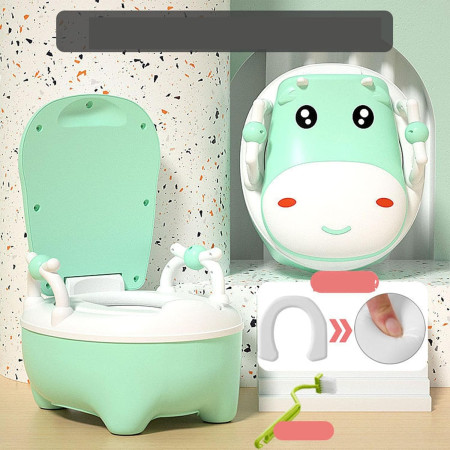 Olita pentru Copii, Cyrax, +1an, Portabila, Design Vacuta cu Capac, Model Prietenos, Non-Toxic, cu Manere, Compartiment Detasabil, Perie Inclusa, Usor de Curatat, Verde