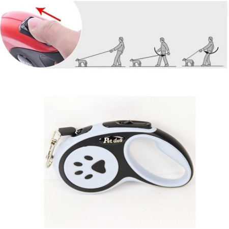 Lesa Automata Retractabila,  pentru Caini, 3m, 20 kg, ABS, Negru/Bleu, 8x12x4 cm