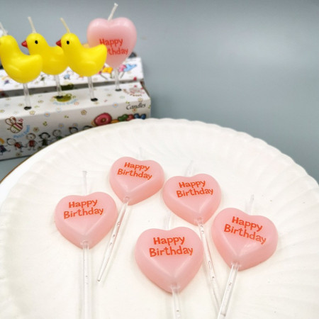 Set 5 Lumanari de Tort, Cyrax, Model Inima, Text Happy Birthday, 2.5 x 2.5 cm, din Ceara, Multicolor