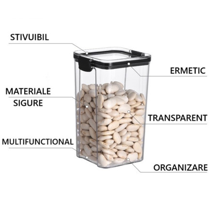 Recipient din Plastic, Cyrax, pentru Alimente/Obiecte, Inchidere Ermetica, 10.2 x 18.5 cm, 1300 ml, Transparent
