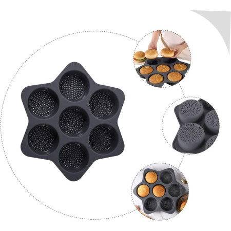 Forme de Silicon pentru Copt, Cyrax, 7 Forme Rotiunde, pentru Burgeri si Prajituri, 38.5 x 4 cm, Negru