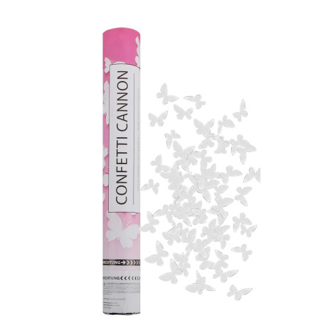 Tun de Confetti, Cyrax, Confetti Cannon 40 cm, Model Fluturi din Hartie, Alb